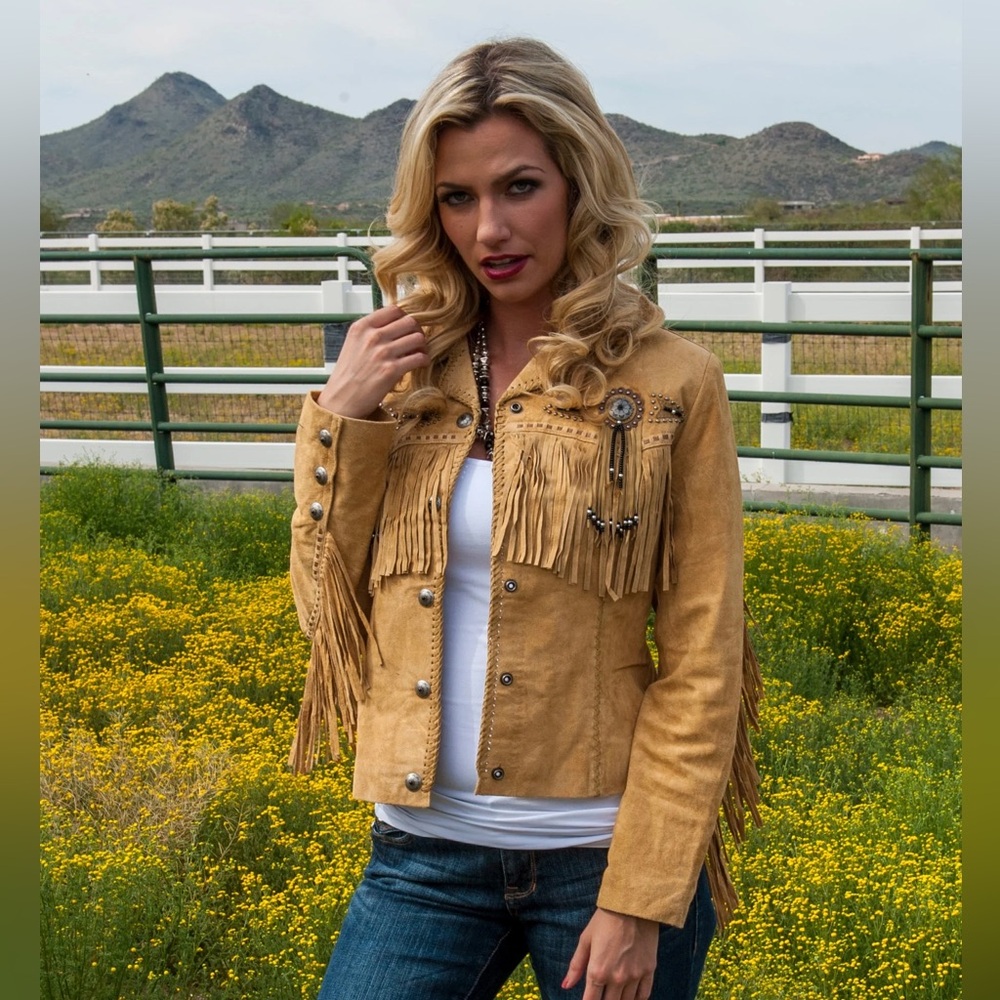 Sculpt Tan Fringe Leather Jacket
